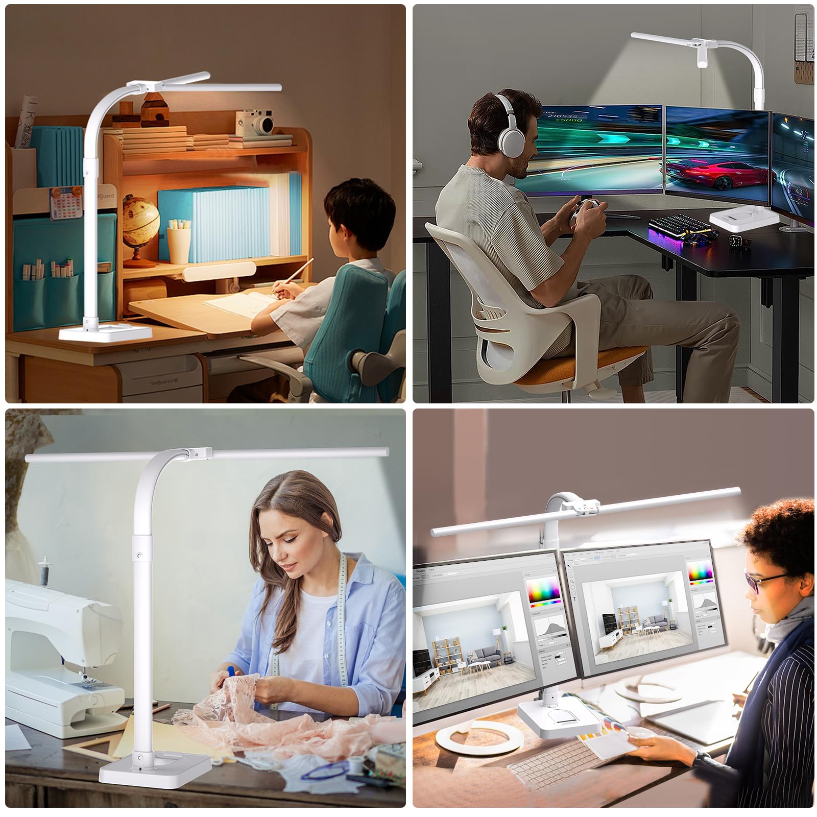 Led Desk Lamp for Office,24W Bright Eye-Caring Desk Light with Base,5 Brightness and 5 temperatures Dimmable Workbench Task Light, Adjustable Gooseneck Table Lamp for Monitor(White)