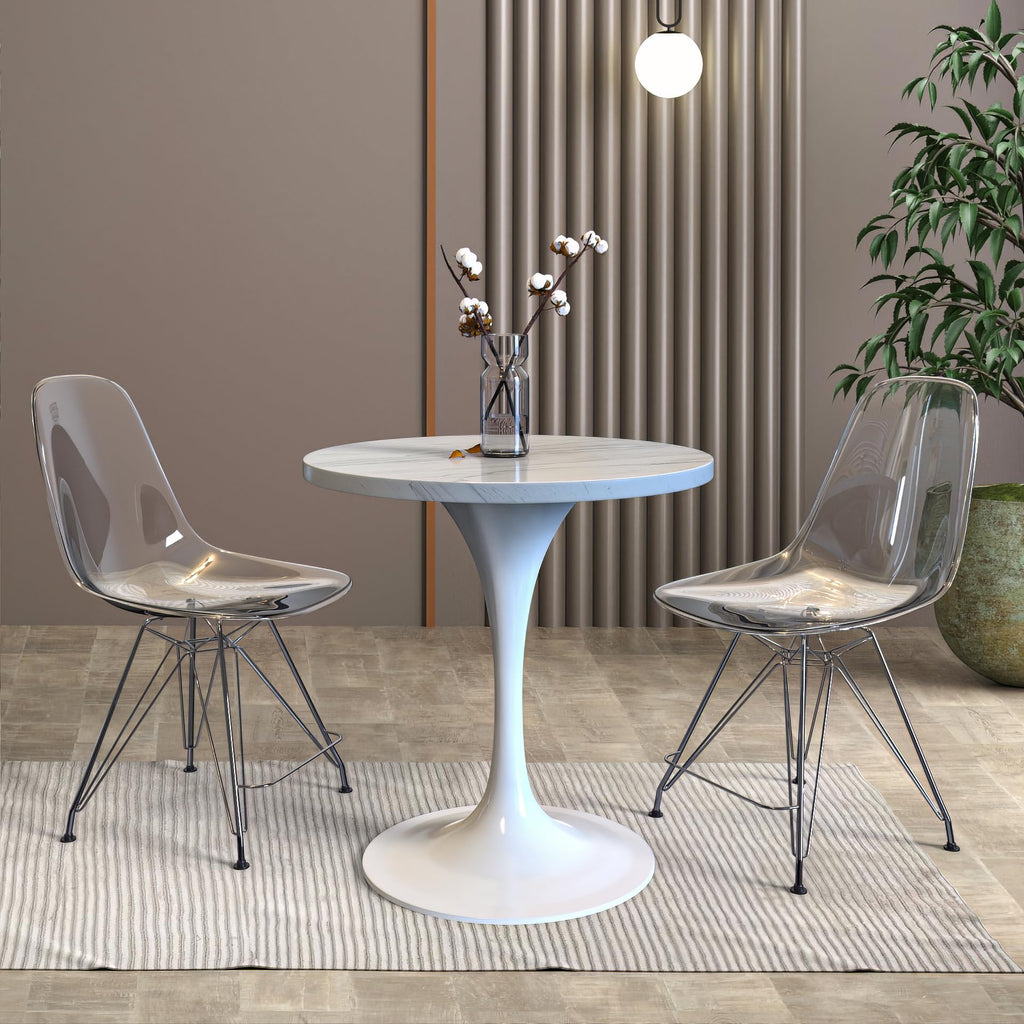 Verve Modern Round Dining Table, White Resin Tabletop with Stainless Steel Pedestal Base, Contemporary Kitchen & Dining Room Table, Small Space Breakfast Nook Table (27 Inch)