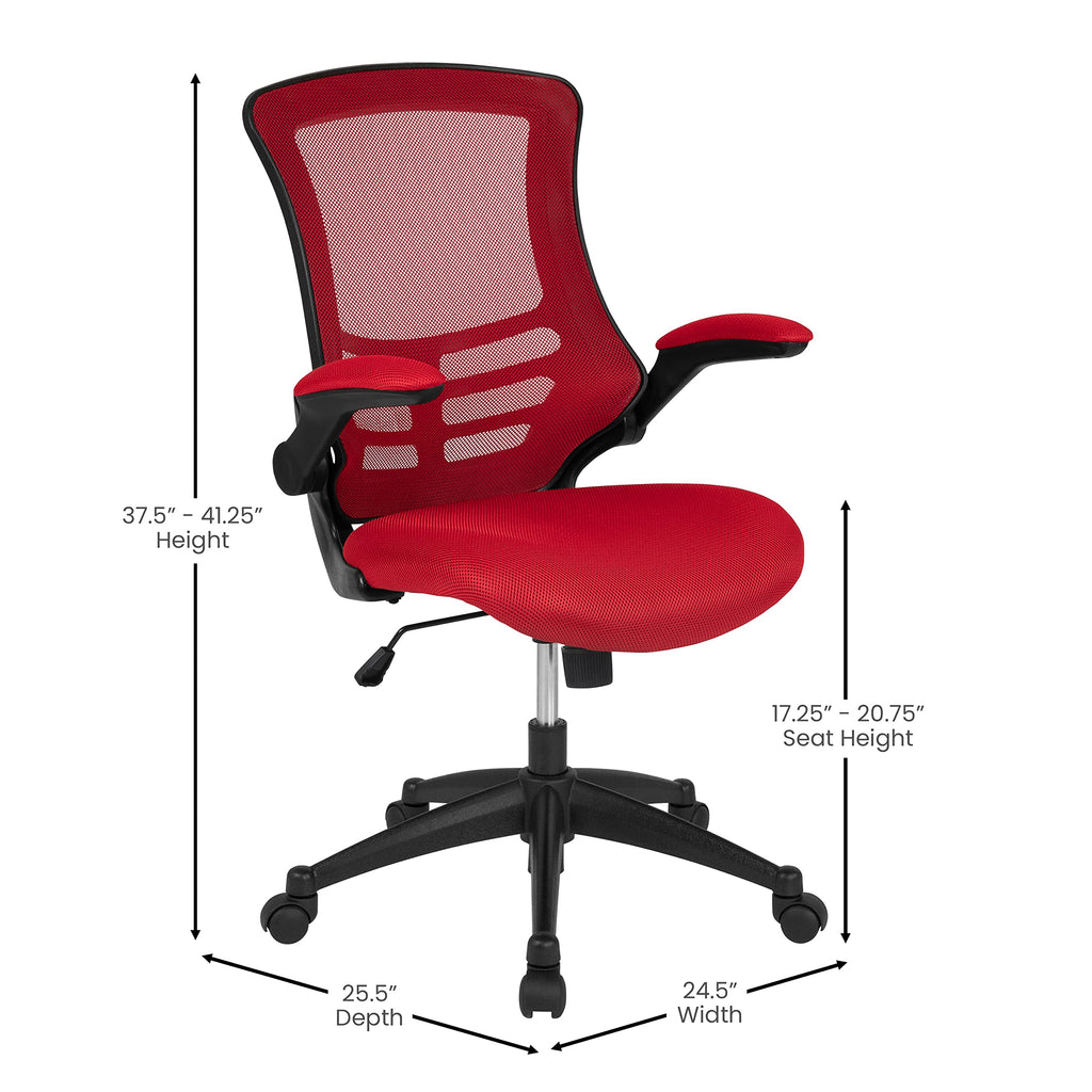 Mid-Back Red Mesh Swivel Ergonomic Task Office Chair with Flip-Up Arms