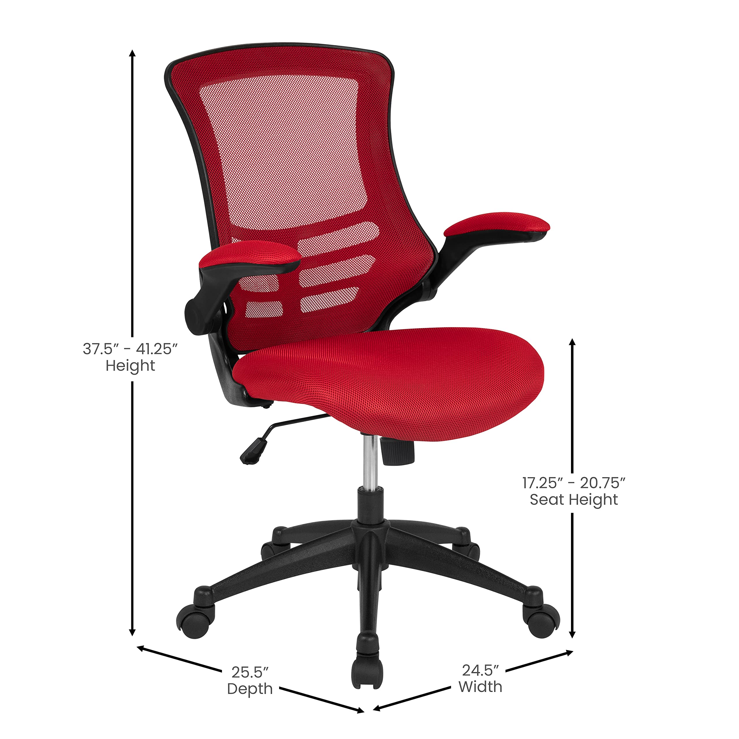 Mid-Back Red Mesh Swivel Ergonomic Task Office Chair with Flip-Up Arms