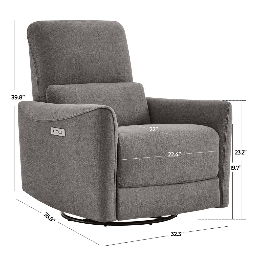 Power Recliner Chair Swivel Glider, FSC Certified Fabric Living Room Reclining Sofa Chair with Lumbar Support, Metal Grey