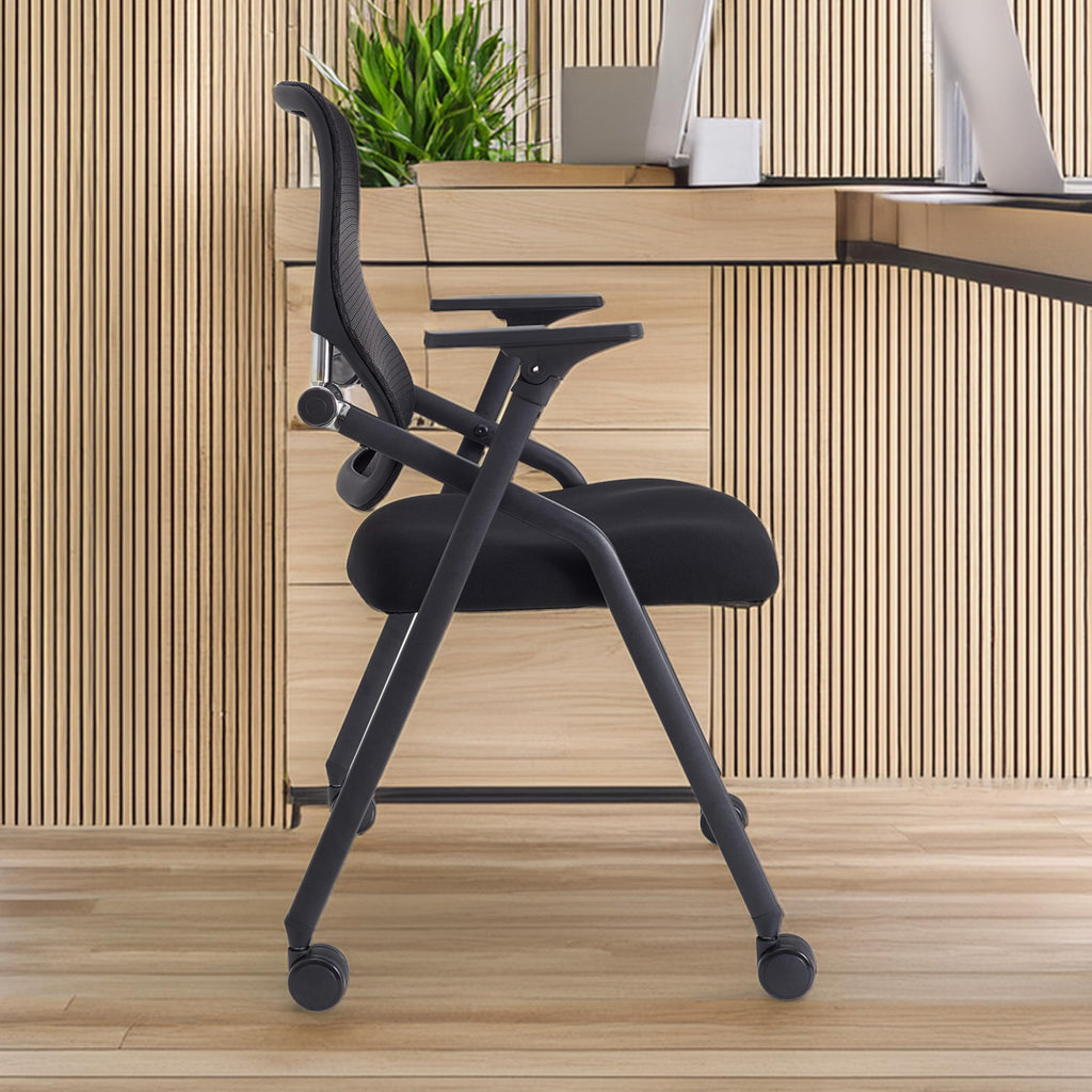 Stackable & Foldable Conference Room Chairs with 2X Thick Cushion, Lumbar Support, Armrest - Mesh Bouncing Back for Office Meeting, Conference, Training Room Chair 1 Pack