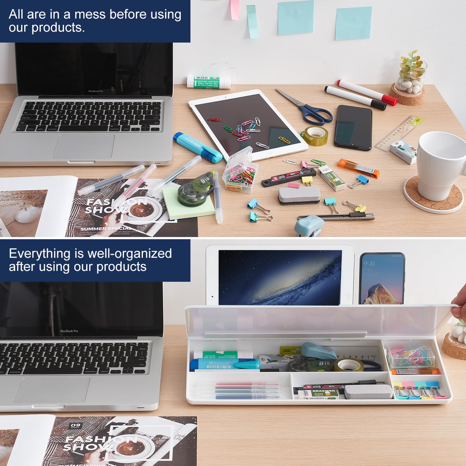 Small Desktop Whiteboard -Glass Dry Erase Board Computer Keyboard Stand White Board Surface Pad with Drawer, Desk Organizers with Accessories for Office, Home, School Supplies - White