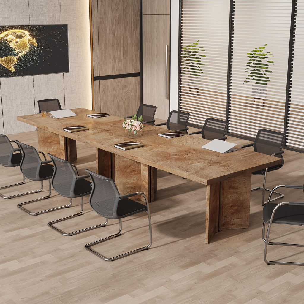 5.5FT Conference Table, 63-inch Rectangle Meeting Seminar Table, Large Oak Brown Business Tables for 4-6 People, Heavy Duty Pedestal (Light Oak Brown)
