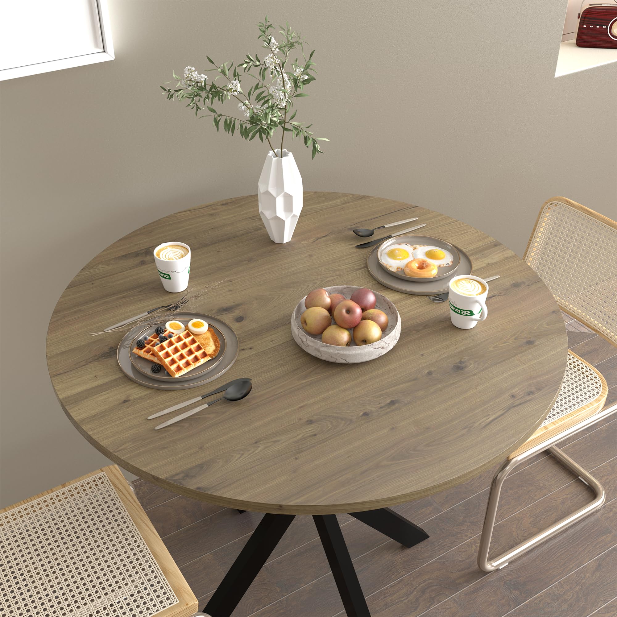 31.5 Inch Round Tulip Dining Table, Small Circle Kitchen Table with Metal Black Legs for 2-4 People,Modern Dining Room Table