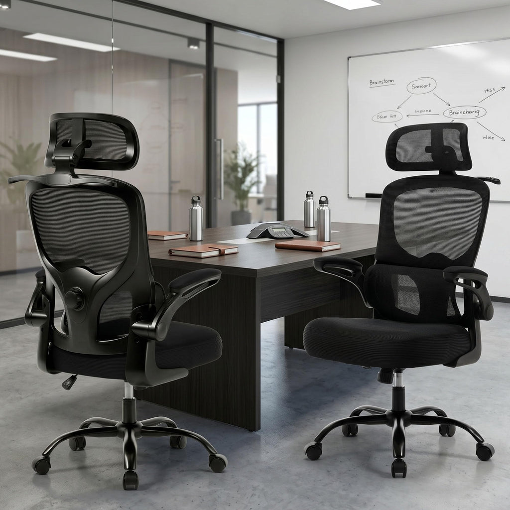 Ergonomic Mesh Office Chair,330LB Capacity High Back Desk Chair with Adjustable Lumbar Support, Adjustable Headrest & Flip-Up Arms,Breathable Computer Chair for Home Office,Work & Study,2pcs