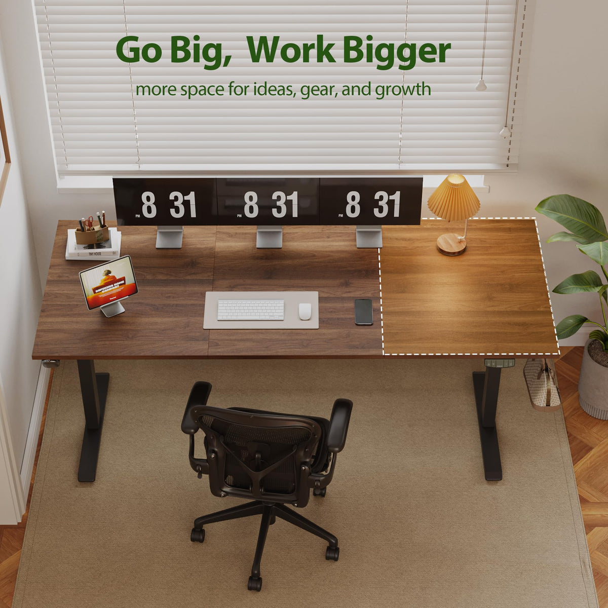 71*32 Inch Height Adjustable Electric Standing Desk, Dark Walnut