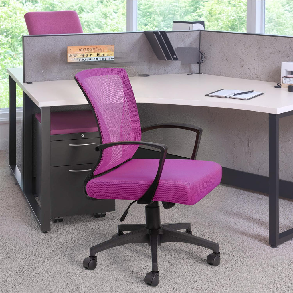 (2, Pink) Office Chair Ergonomic Computer Desk Mesh Chair Mid Back Swivel Lumbar Support with Armrest