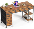 Computer Desk with 6 Drawers, Office Desk with Shelves, Reversible Gaming Desk, Corner Desk with Storage, Work for Home Office, Study, Living Room, 47inch, Rustic Brown