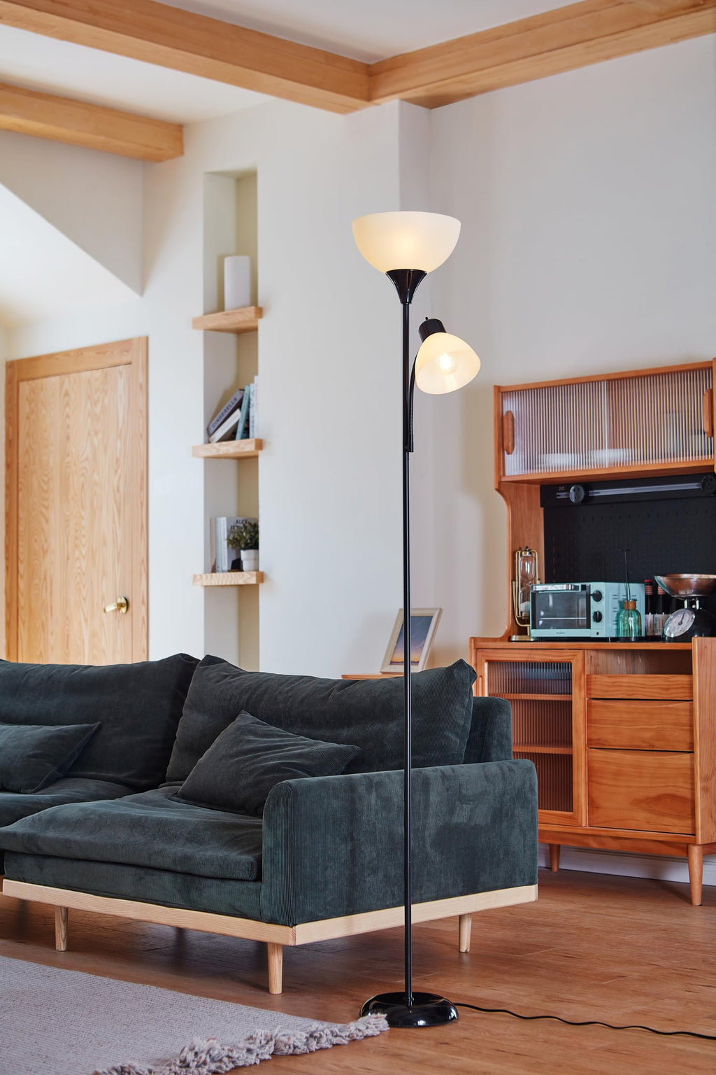 67135 72" Floor Lamp with Adjustable Reading Light, Bright, Easy-to-Assemble Torchiere for Bedroom, Living Room & Office - Space-Saving Slim Design