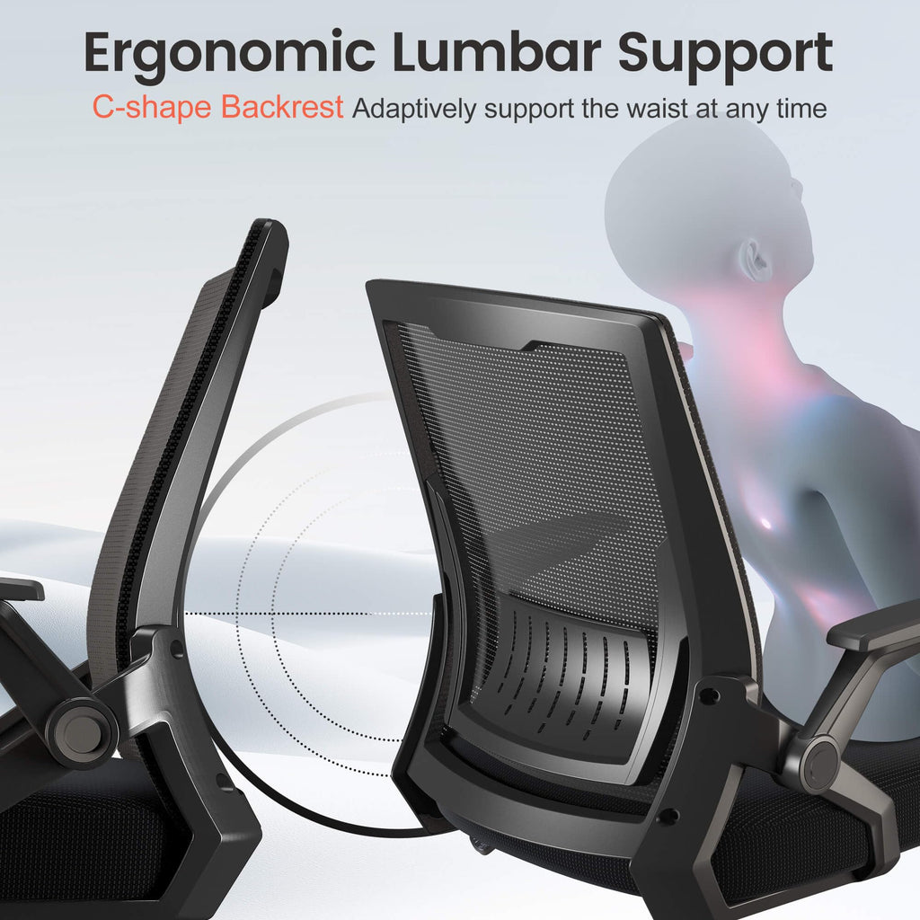 Ergonomic Office Chair with Flip-up Armrests Executive Computer Chair for Home Office, Breathable Mesh & Comfy Lumbar Support, Black