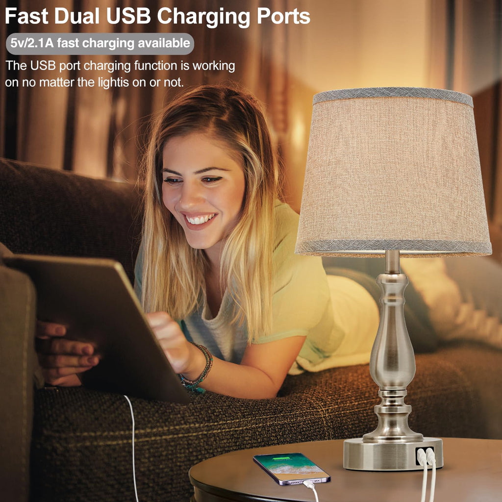 Table Lamps for Bedroom Set of 2,Dimmable Touch Bedside Lamps with Dual USB A+C Ports - Nightstand Lamp for End Table Modern Night Stand Lamps for Living Room Guest Room