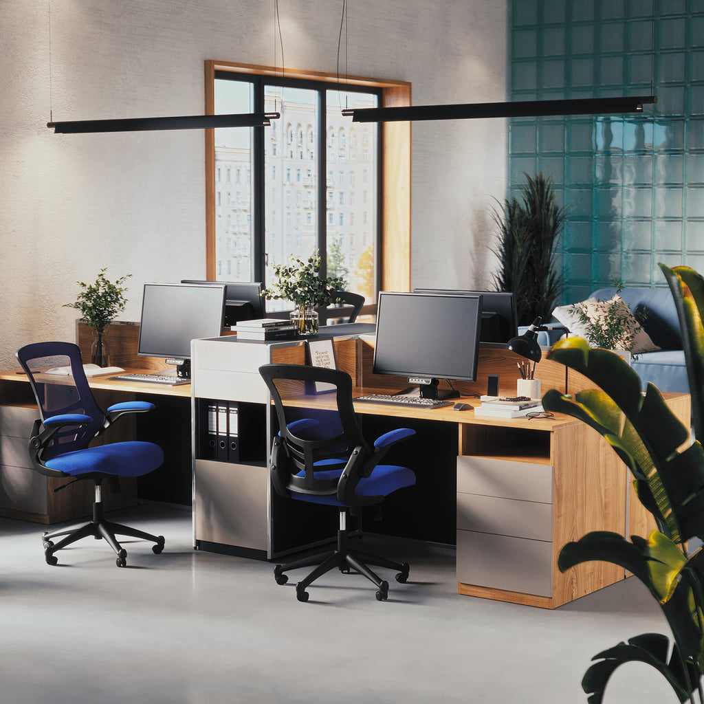 Mid-Back Blue Mesh Swivel Ergonomic Task Office Chair with Flip-Up Arms