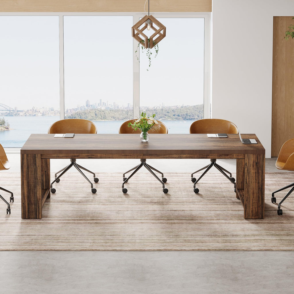 Large Conference Table for 6-8, 87-Inch Rectangular Meeting Table, Farmhouse Seminar Boardroom Desk for Office Conference Room (1, Vintage)