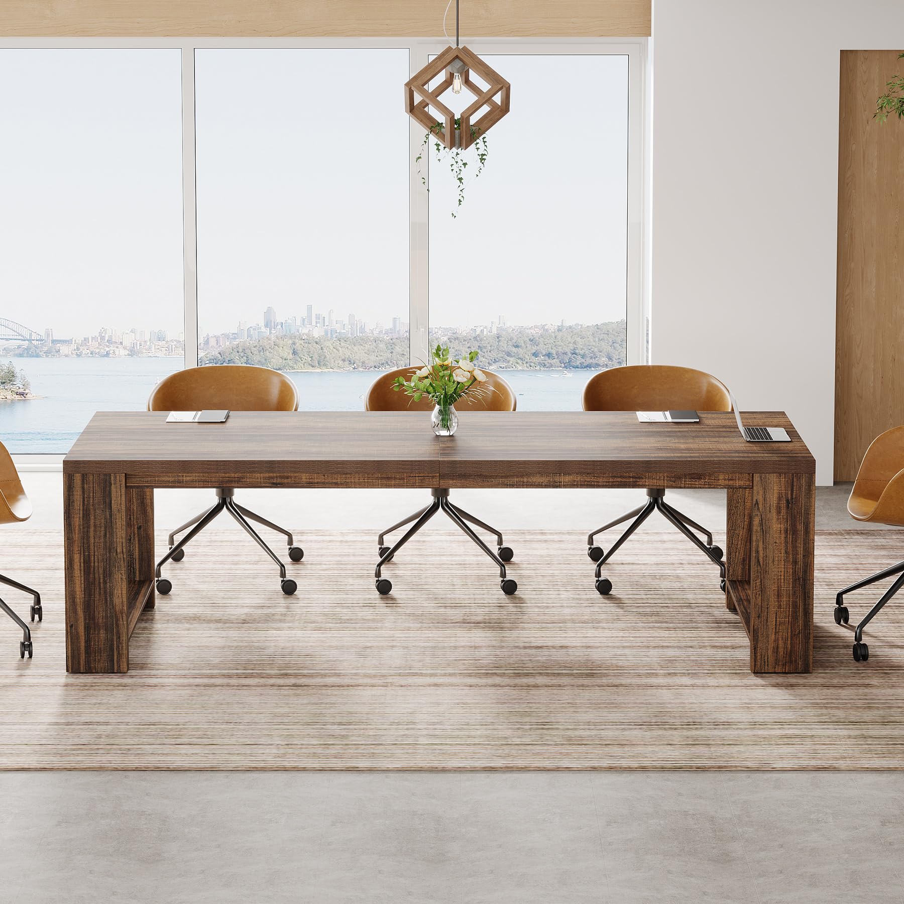 Large Conference Table for 6-8, 87-Inch Rectangular Meeting Table, Farmhouse Seminar Boardroom Desk for Office Conference Room (1, Vintage)