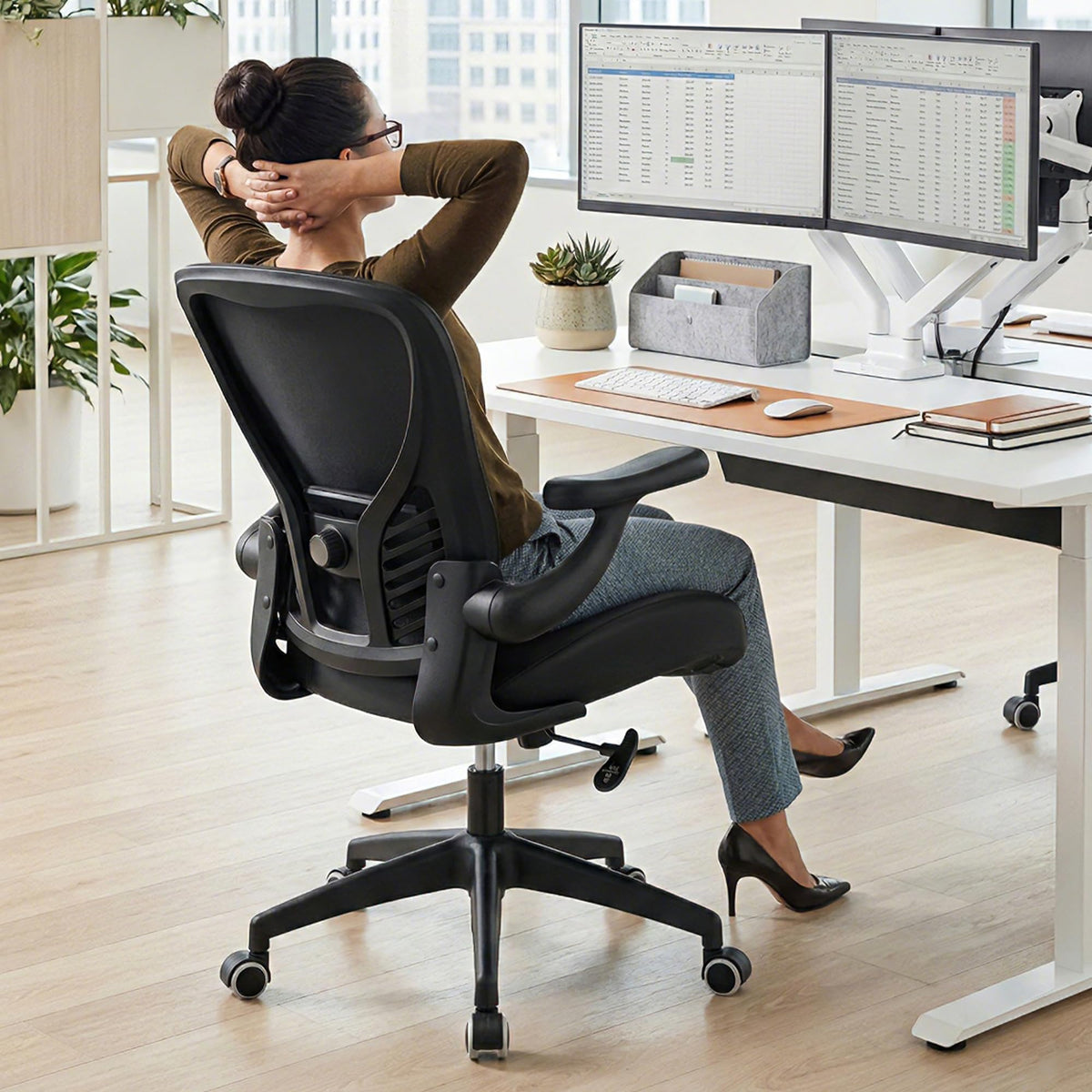 (Pack of 3, Black) Executive Office Chair, Thick Padded PU Leather Desk Chair with Adjustable Lumbar Support and 3D Armrests, Easy-Clean for Home Office and Study Room