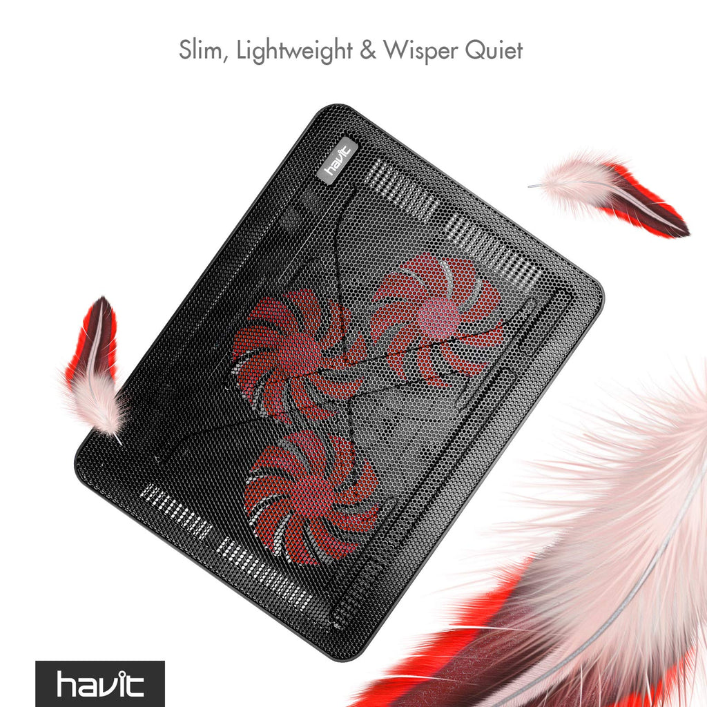 15.6-17 Inch Laptop Cooler Cooling Pad - Slim Portable USB Powered (3 Fans) (Black+Red)