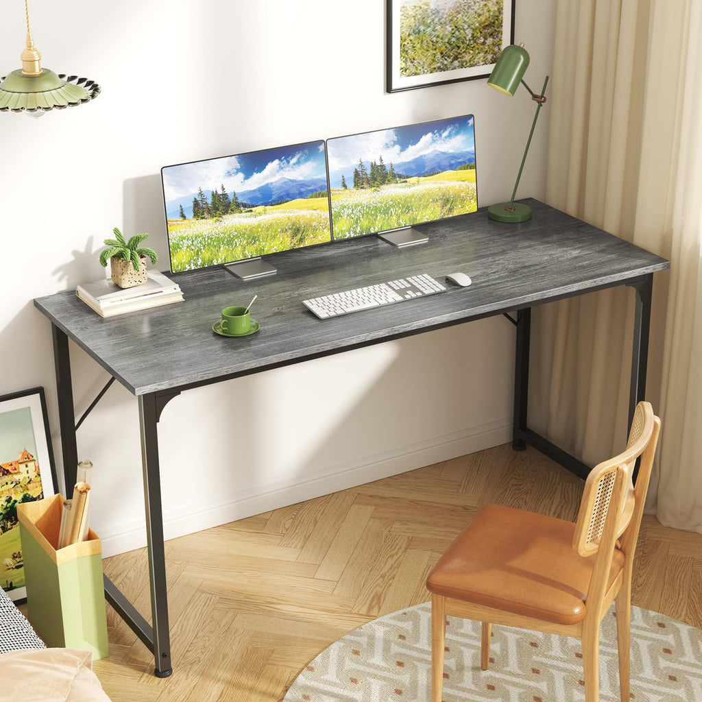 Computer Desk, 55 Inch Home Office Desk, Gaming Writing Work from Home Study Desk, Large Legroom, Sturdy Metal Frame, Modern Simple, Grey