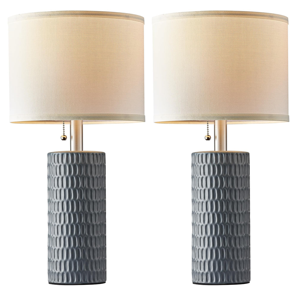 20” Modern Ceramic Table Lamps for Bedroom, Set of 2, Grey