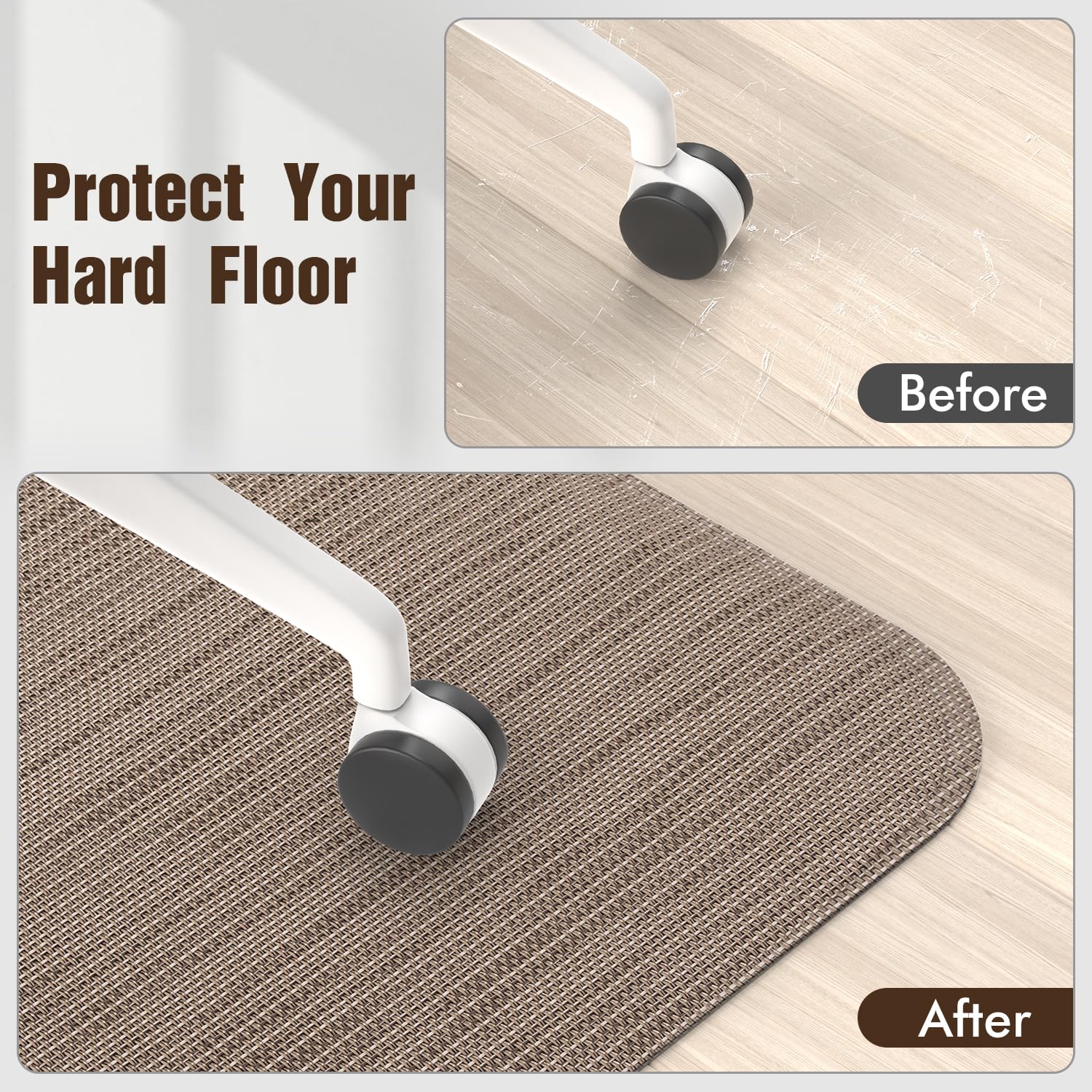 Office Chair Mat for Hardwood Floor, 36" x 48" Desk Chair Mat for Hard Wood and Tile Floor, Large Anti-Slip Hard Floor Protector Rolling Chair Mat, PVC Mat Desk Rug for Office Home, Dark Brown