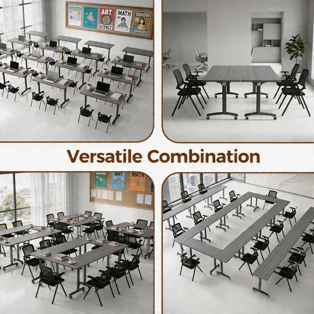 55″ Flip Top Training Table with Lockable Wheels, Mobile Nesting Folding Conference Table, Space Saving Seminar Desk for Classroom, Office, Library (10, Gray, 55"×20"×30")