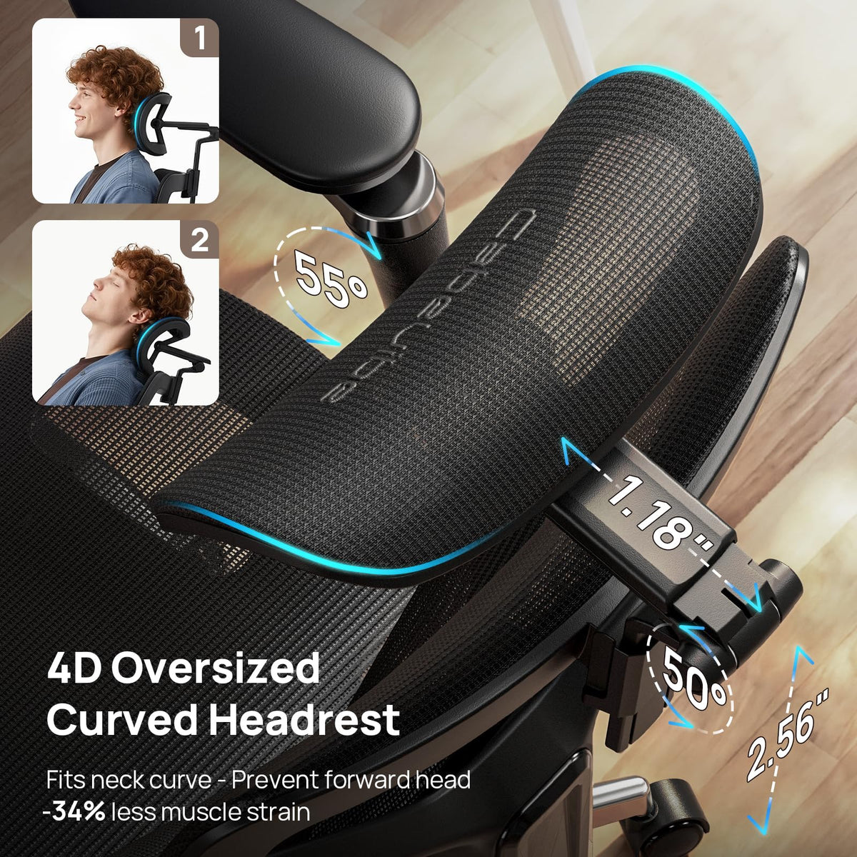 Ergonomic Mesh Office Chair with Footrest - 10 Hours Comfort Lumbar Support