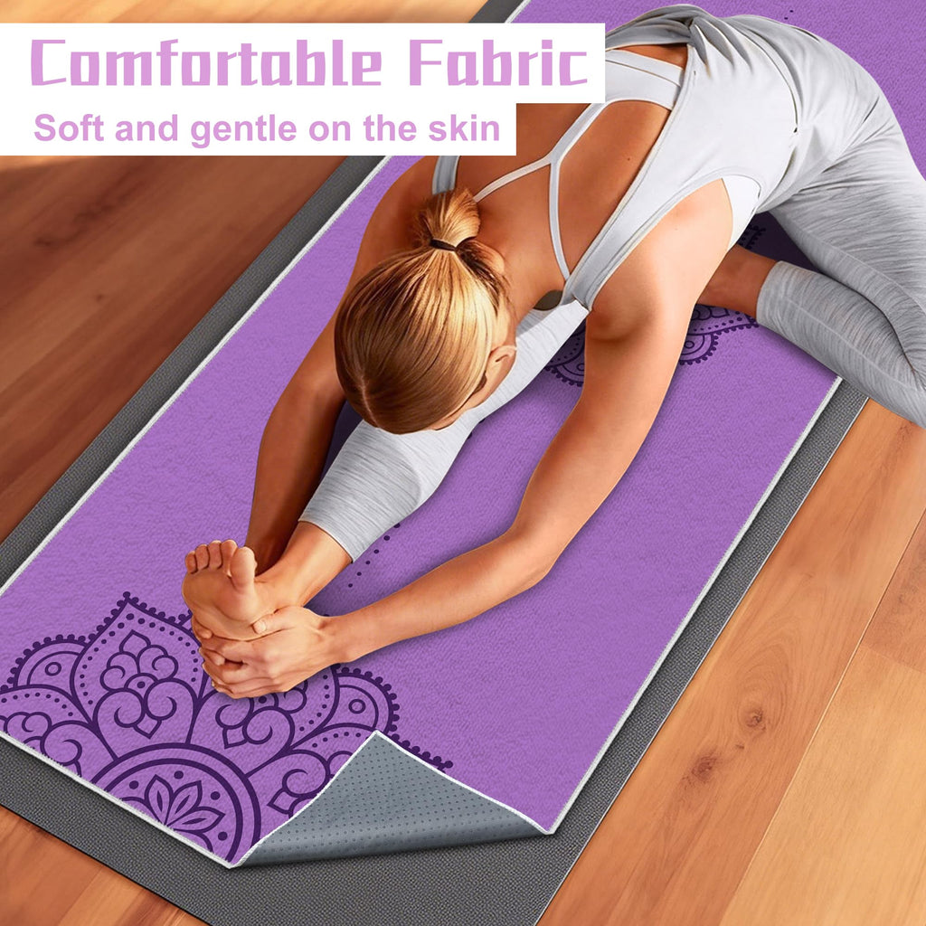Yoga Towel, Absorbent Yoga Mat Towel for Hot Yoga Non Slip, Stylish Prints, Ideal for Workouts, Hot Yoga, Bikram, Pilates Equipment,72 x 27 in,Purple Mandala