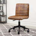 Leather Office Chair with Wheels Armless Vanity Desk Chair 360° Swivel Computer Rolling Chair with Mid Back, Height Adjustable Accent Chairs with Gold Metal Base Stool, PU YellowBrown