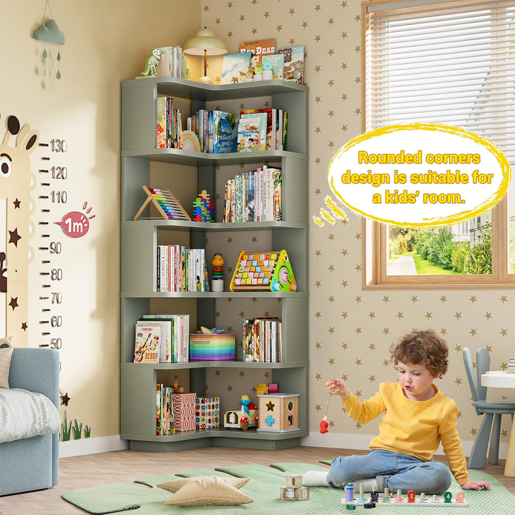 Corner Book Shelf, 6-Shelf L Shaped Corner Bookshelf with Baffle