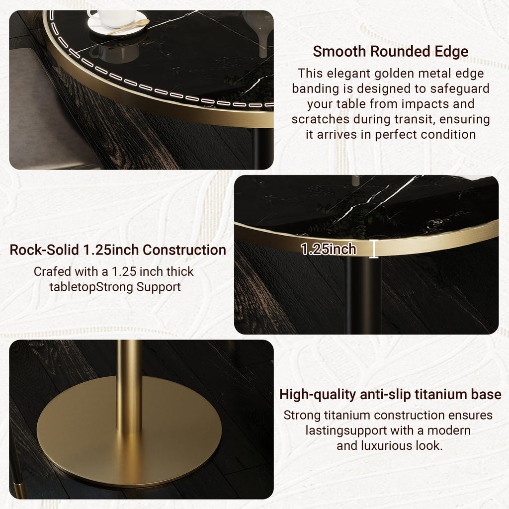 hausway 31.5" Tulip Table,Round Kitchen Dining Table for 2-4 with Thick Sintered Stone Top,Titanium Golden Pedestal Base,Heat-Resistant,Bistro Table for Dining Room,Café,Small Space（Inky Axis）