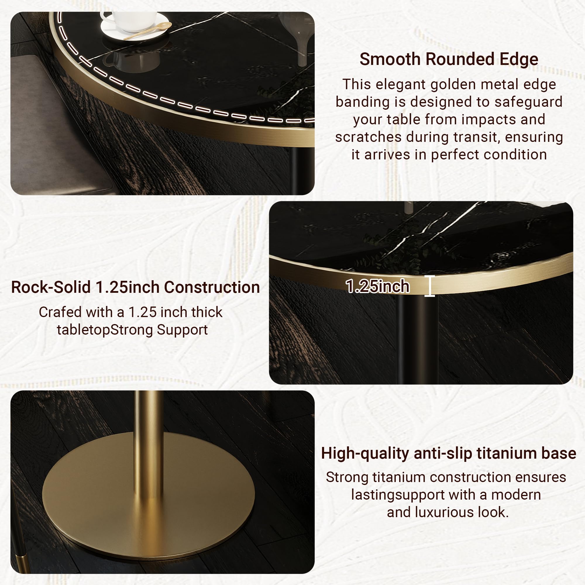 hausway 31.5" Tulip Table,Round Kitchen Dining Table for 2-4 with Thick Sintered Stone Top,Titanium Golden Pedestal Base,Heat-Resistant,Bistro Table for Dining Room,Café,Small Space（Inky Axis）