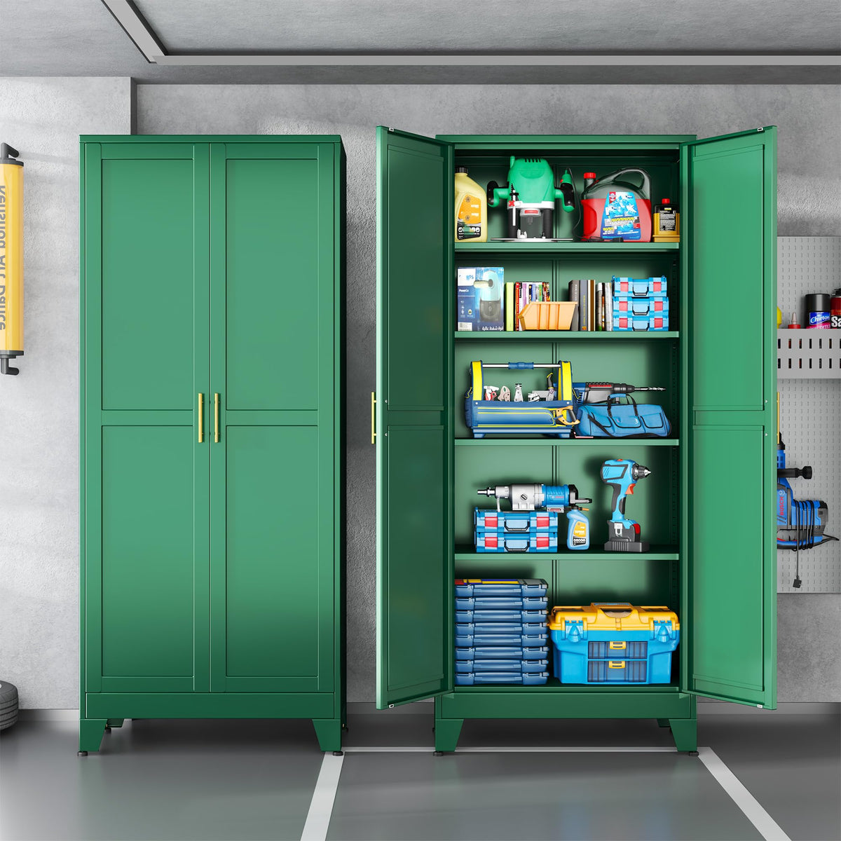 Green Metal Storage Cabinet,75" Steel Cabinets for Home Office