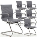 Office Chairs Set of 6 - PU Leather Desk Chair No Wheels with Arms - 400LB Capacity Sled Base Waiting Room Chairs, Modern Conference Chair for Home Office, Lobby, School Grey