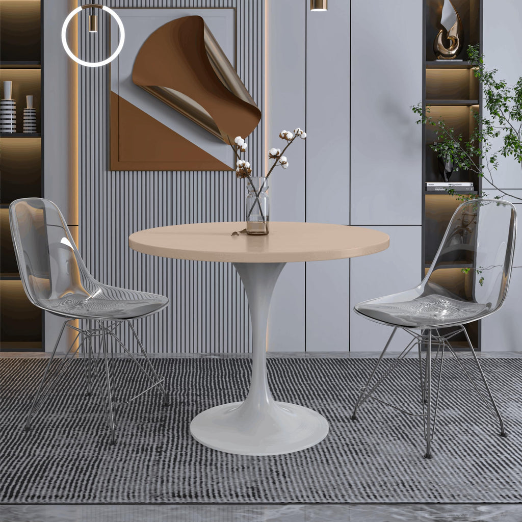 Verve Mid-Century Modern 36 Inch Round Dining Table, MDF Wood Tabletop with White Steel Pedestal Base, Contemporary Kitchen & Dining Room Table, for Small Spaces (Light Natural)