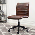 Leather Home Office Chair, Armless Vanity Desk Task Chair with Wheels 360° Swivel Computer Rolling Desk Chair with Back, Adjustable Accent Chair with Base Stool