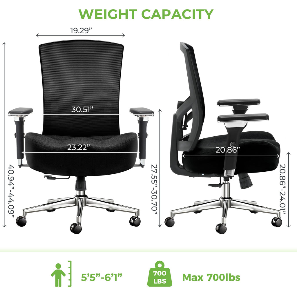 Big and Tall Office Chair 700lbs with Ergonomic W Wide Thick Seat Cushion, Oversized Mesh Desk Chair with Adjustable Lumbar Support, Computer Chair with Upgraded 4D Armrests