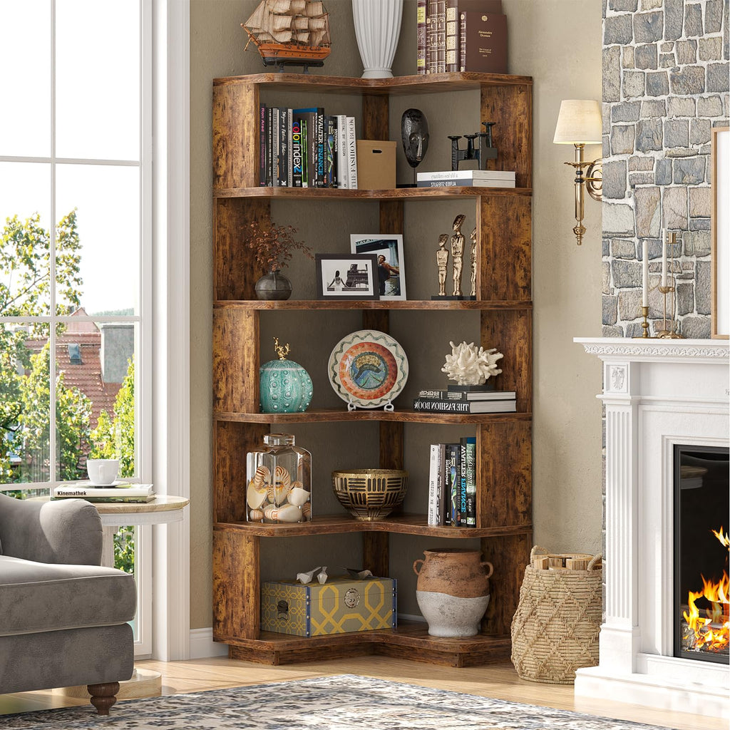 Corner Book Shelf, 6-Shelf L Shaped Corner Bookshelf with Baffle