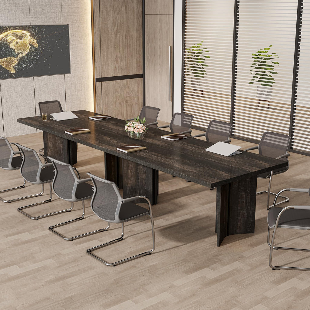 5.5FT Conference Table, 63-inch Rectangle Meeting Seminar Table, Large Wooden Business Tables for 4-6 People, Heavy Duty Pedestal (Dark Gray)