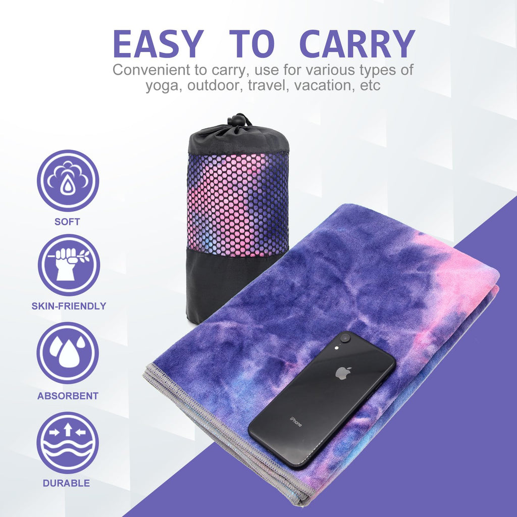 Yoga Towel,Hot Yoga Mat Towel with Grip Dots Sweat Absorbent Non-Slip for Hot Yoga, Pilates and Workout 24" x72", Purple & Blue