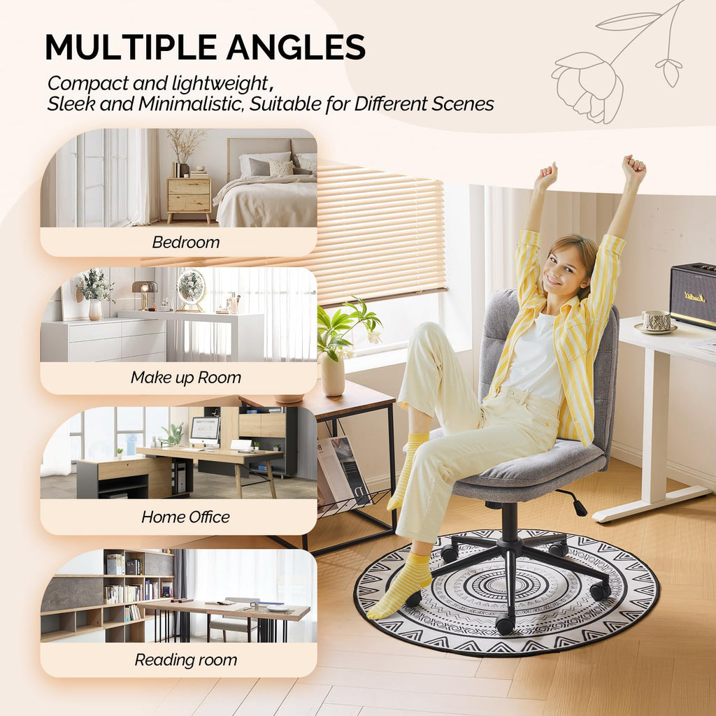 Mid Back Armless Office Desk Chair with Wheels/no Wheels,360°Rocking Swivel Vanity Chair with Thickened Cushion,Adjustable Height Rolling for Reading Room, Make up, Linen Dark Grey