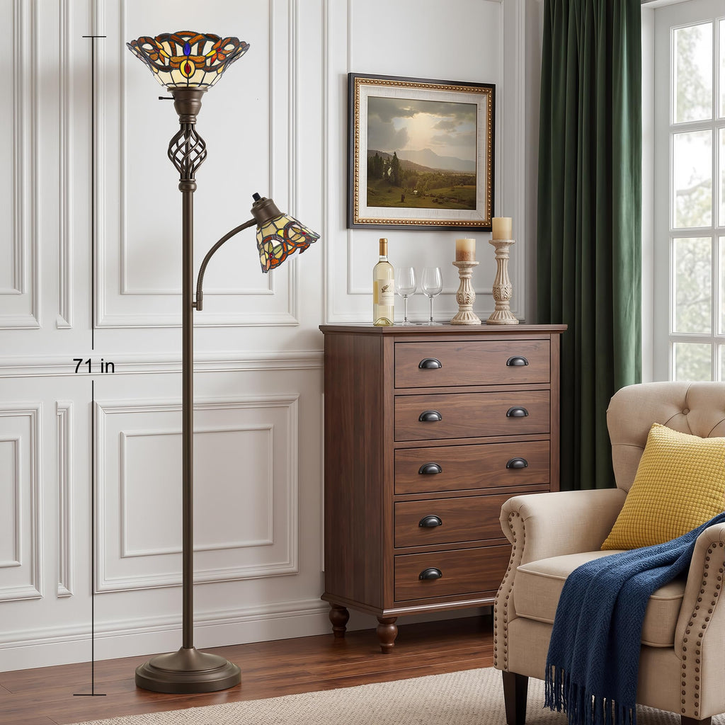 Torchiere Floor Lamp for Living Room, Tiffany-Style Reading Light
