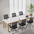 6.5 FT Conference Room Table, 78.74" W x 27.56" D Large Office Conference Table, Modern Seminar Meeting Table Desk for Boardroom, Meeting Room (1, White and Gold)