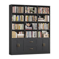 71" Tall Triple Wide Bookshelf with Storage Drawers & Doors, Black