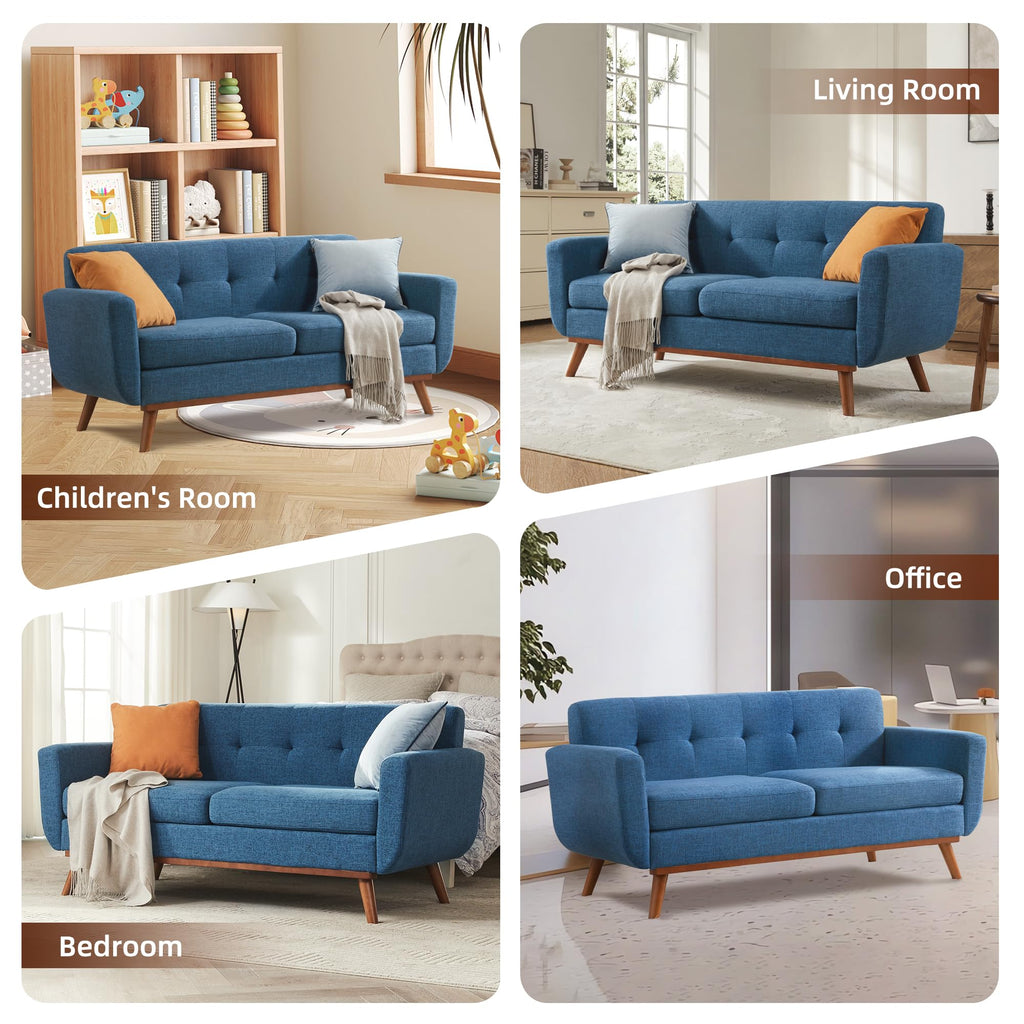65.2" W Loveseat Sofa, Solid & Easy to Install Small Couch for Bedroom Office Apartment, Blue