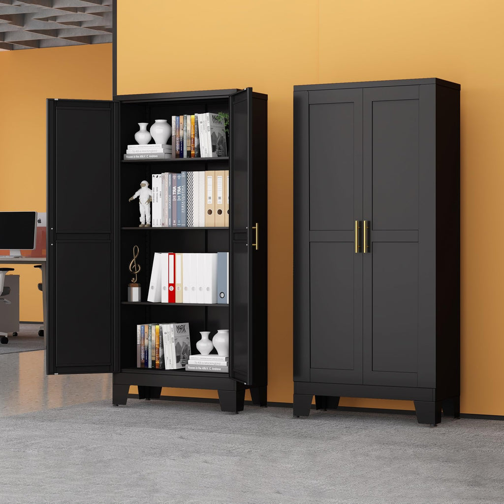 Black Metal Storage Cabinet, 61" Kitchen Pantry Cabinets for Office