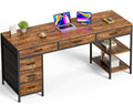 Computer Desk with 6 Drawers, Office Desk with Shelves, Reversible Gaming Desk, Large Corner Desk with Storage, Work for Home Office, Study, Living Room, 63inch, Rustic Brown