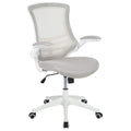 Mid-Back Swivel Office Chair with Adjustable Lumbar Support and Seat Height, Ergonomic Mesh Desk Chair with Flip-Up Armrests, Gray/White