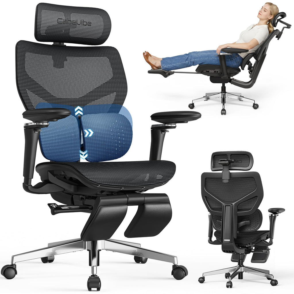 Ergonomic Mesh Office Chair with Footrest - 10 Hours Comfort Lumbar Support