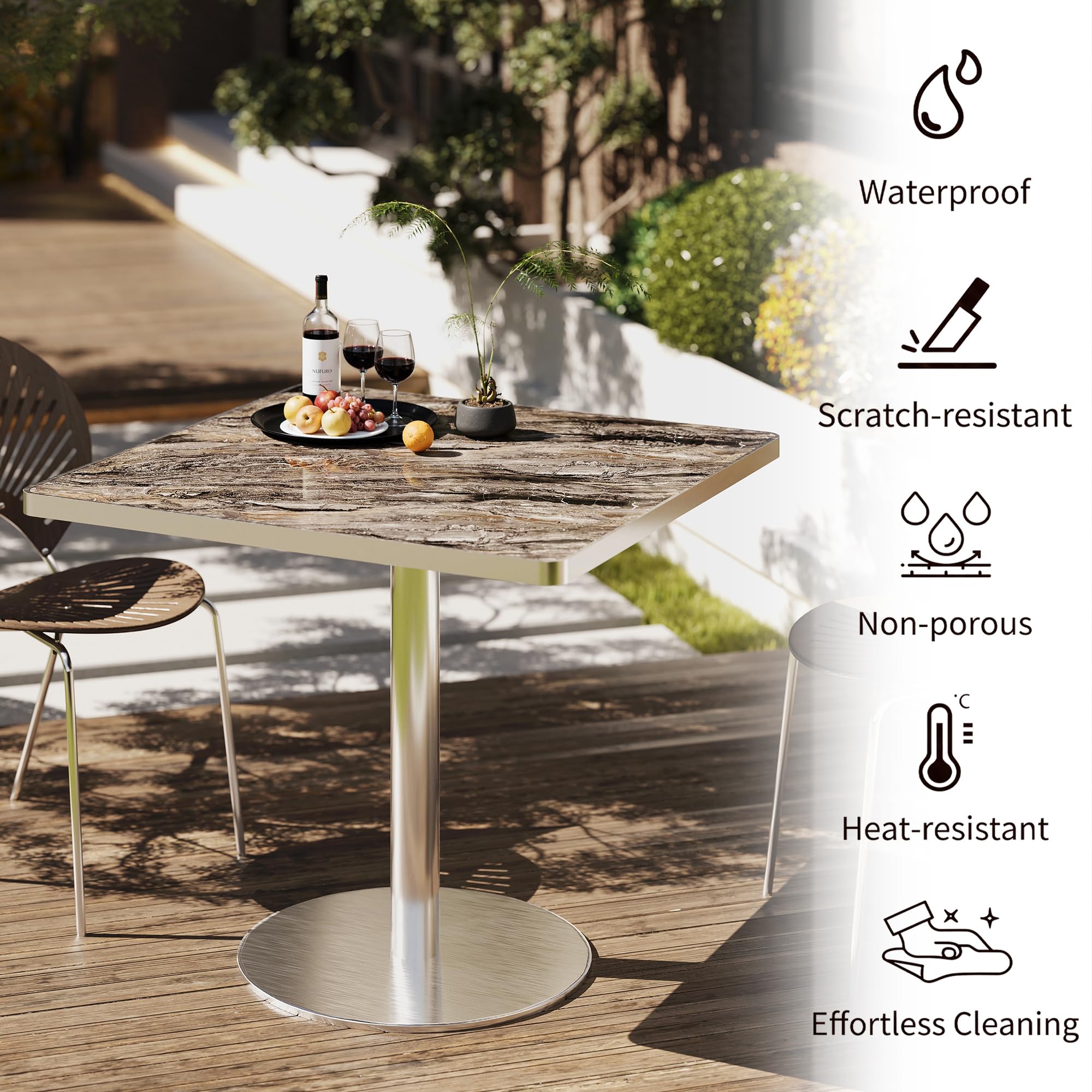 hausway 31.5" Tulip Table,Square Kitchen Dining Table for 2-4 with Thick Sintered Stone Top,Titanium Golden Pedestal Base,Heat-Resistant,Bistro Table for Dining Room,Café,Small Space（Dusk Strata）