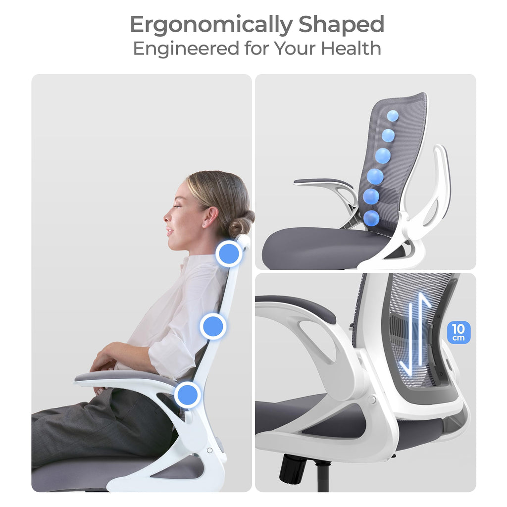 Model U | Folding Office Chair for Small Spaces | Gaming Chair for Adults & Kids | Ergonomic Mesh Computer Chair for Bedroom | Foldable Desk Chair for Home Work (White & Grey)